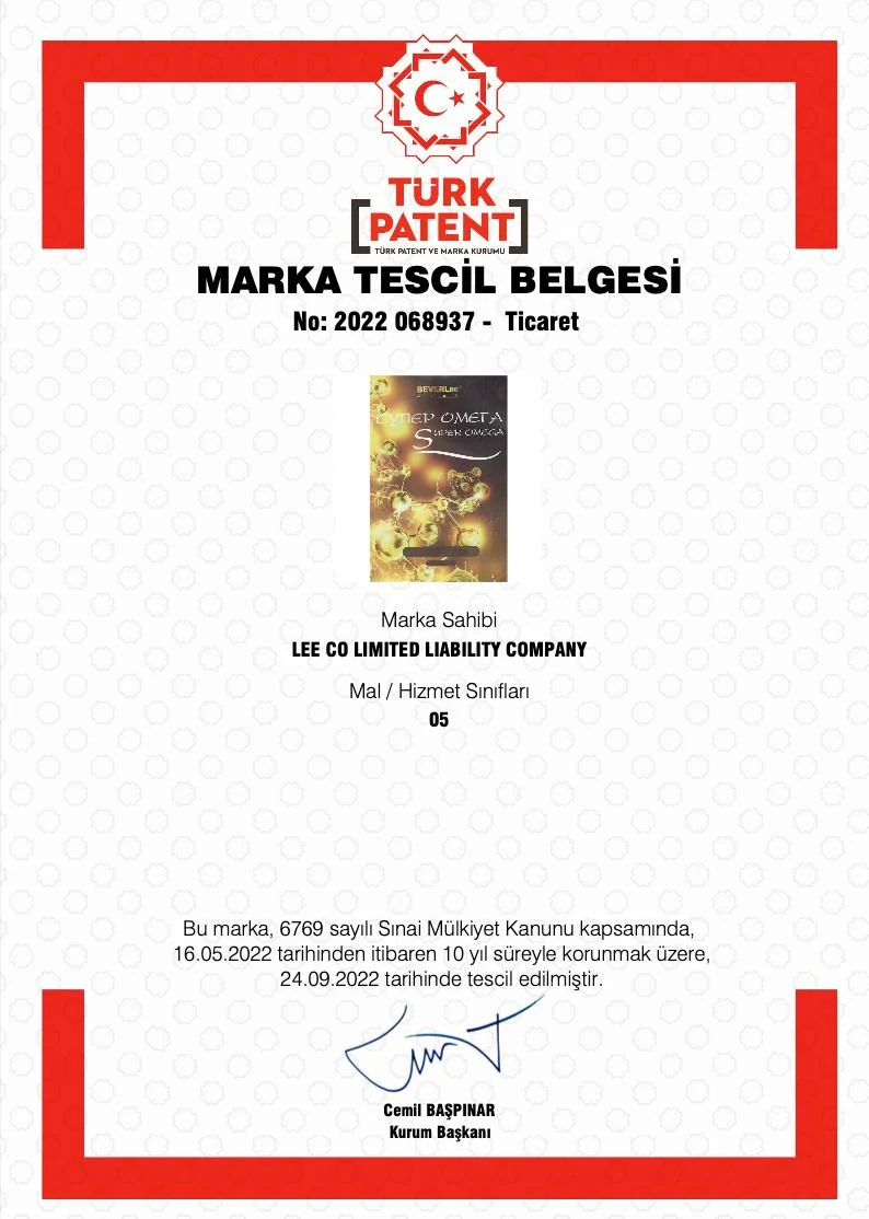 Beverlee Türkiye Marka 3 marka tescil belgesi