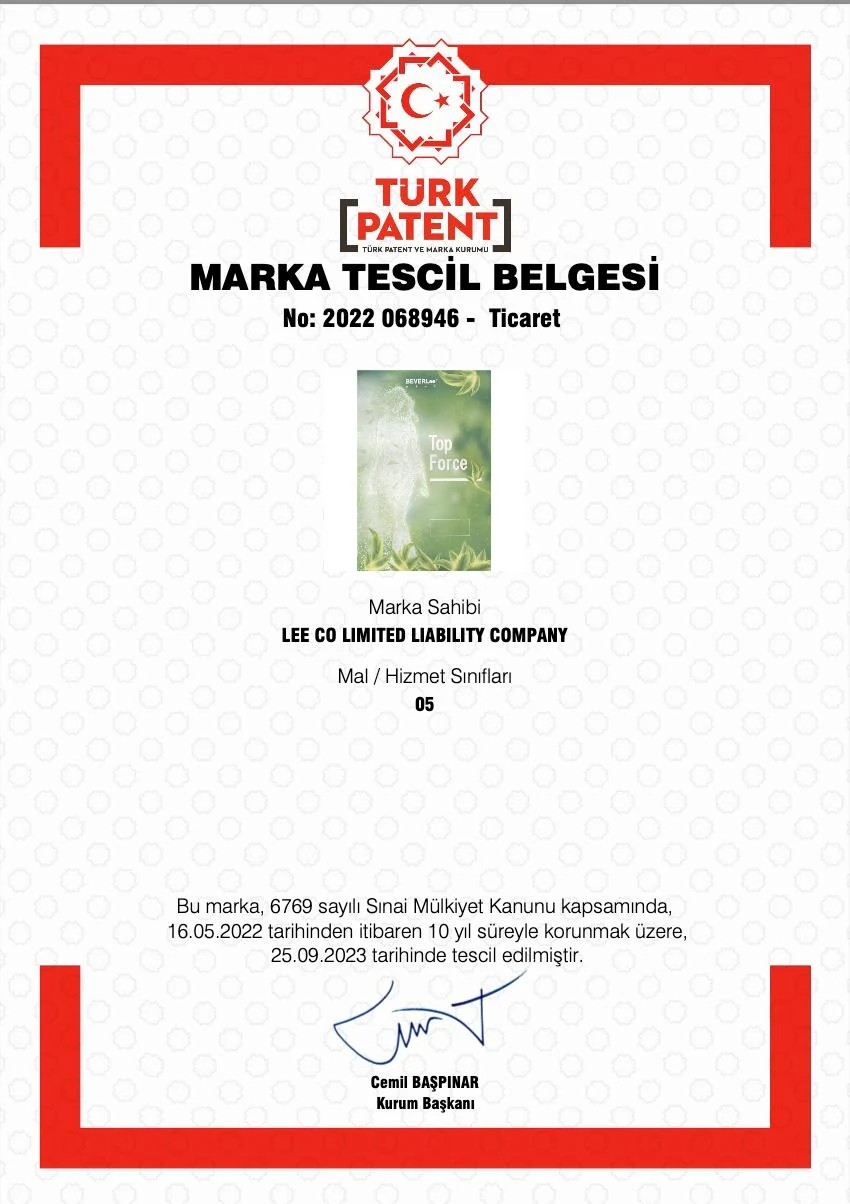 Beverlee Türkiye Marka 4 marka tescil belgesi